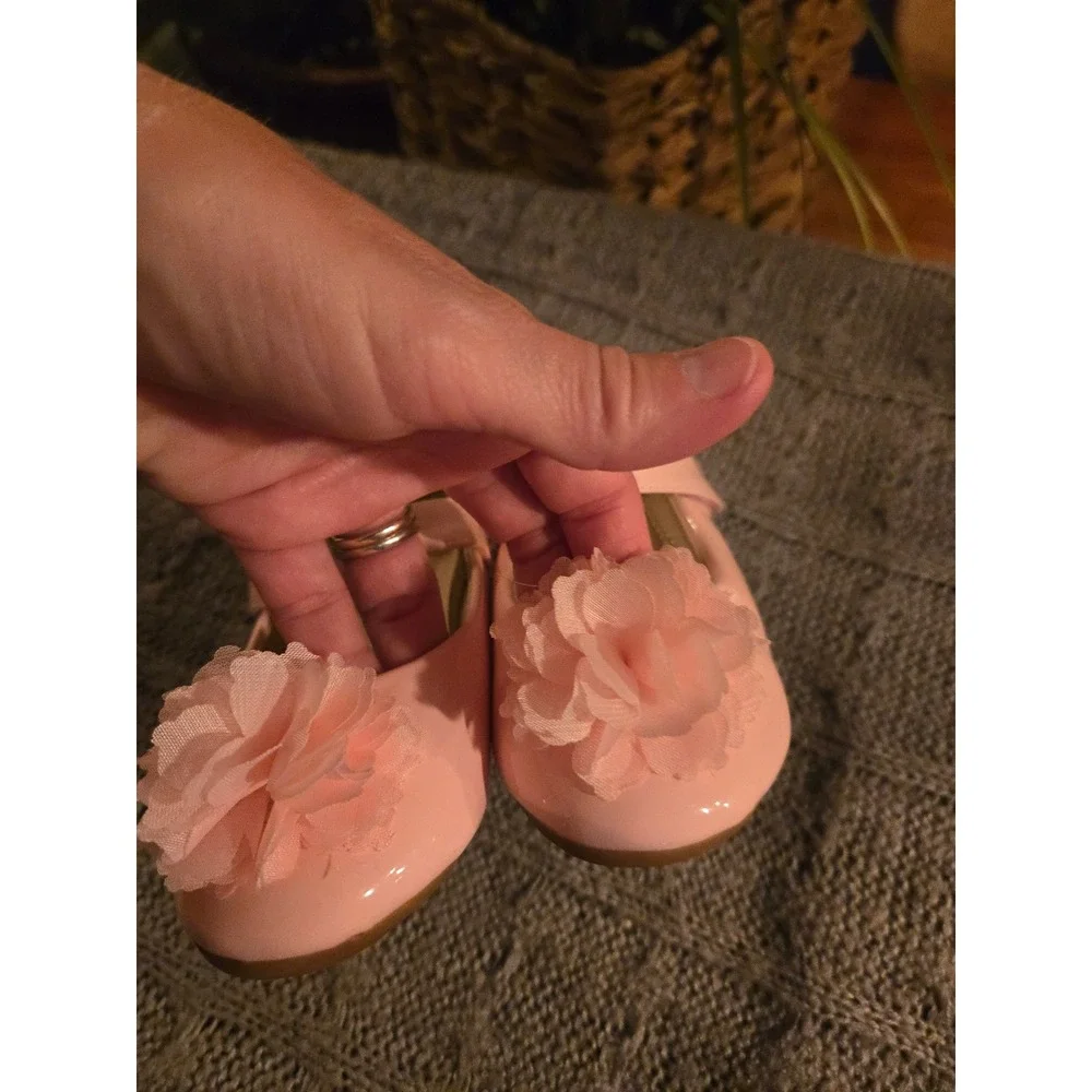 ADAMUMU Girls Pink Patent Mary Jane Flower Dress Shoes Size 9 Toddler